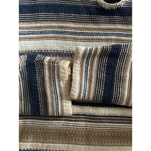 VTG 90s Structure Cotton Ramie Notch Neck Sweater Stripe Large Y2K - Picture 6 of 7
